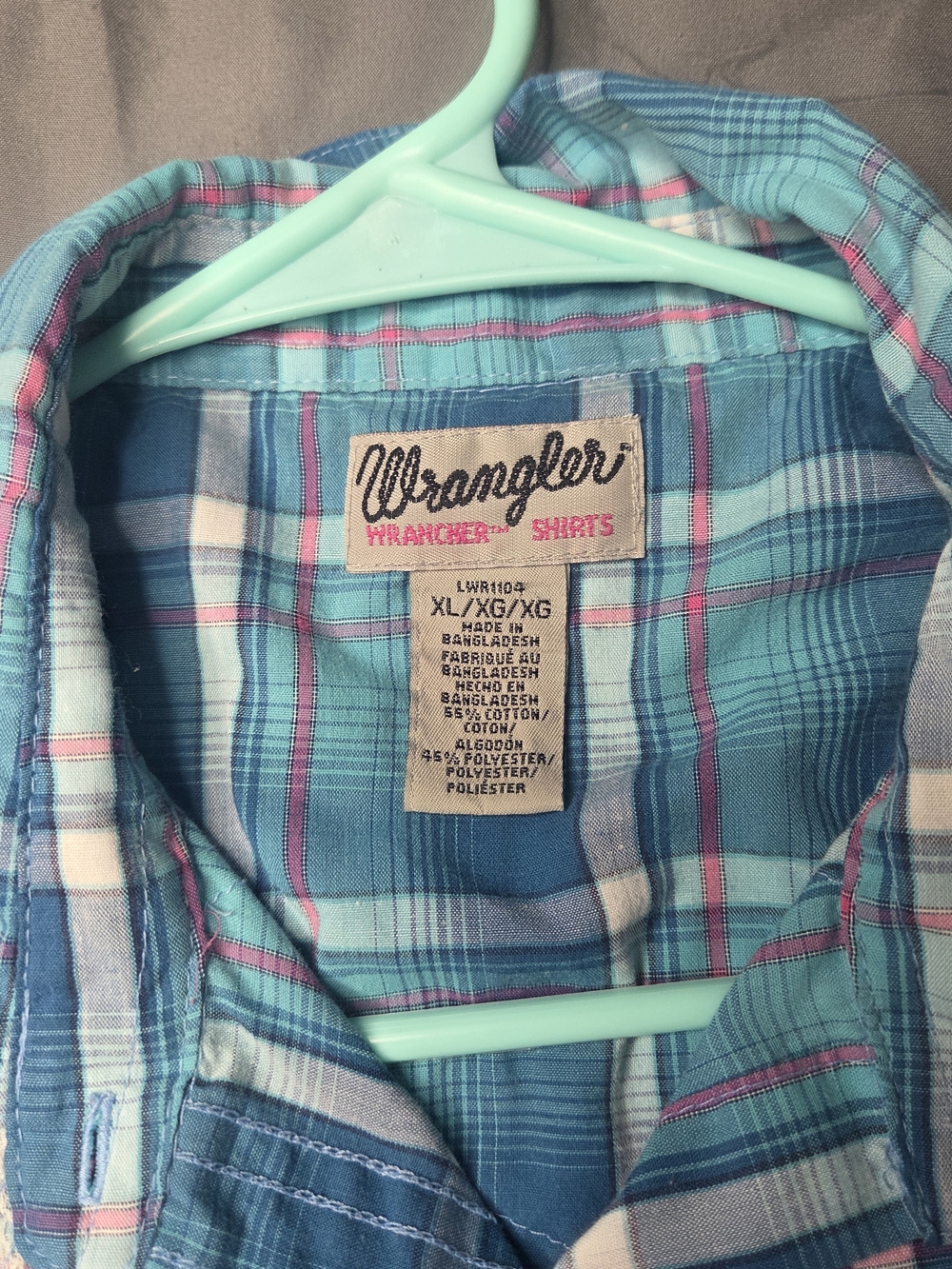 Wrangler Western Sleeveless Plaid Snap Button Shirt XL Lace Yoke Blue - Picture 4 of 6